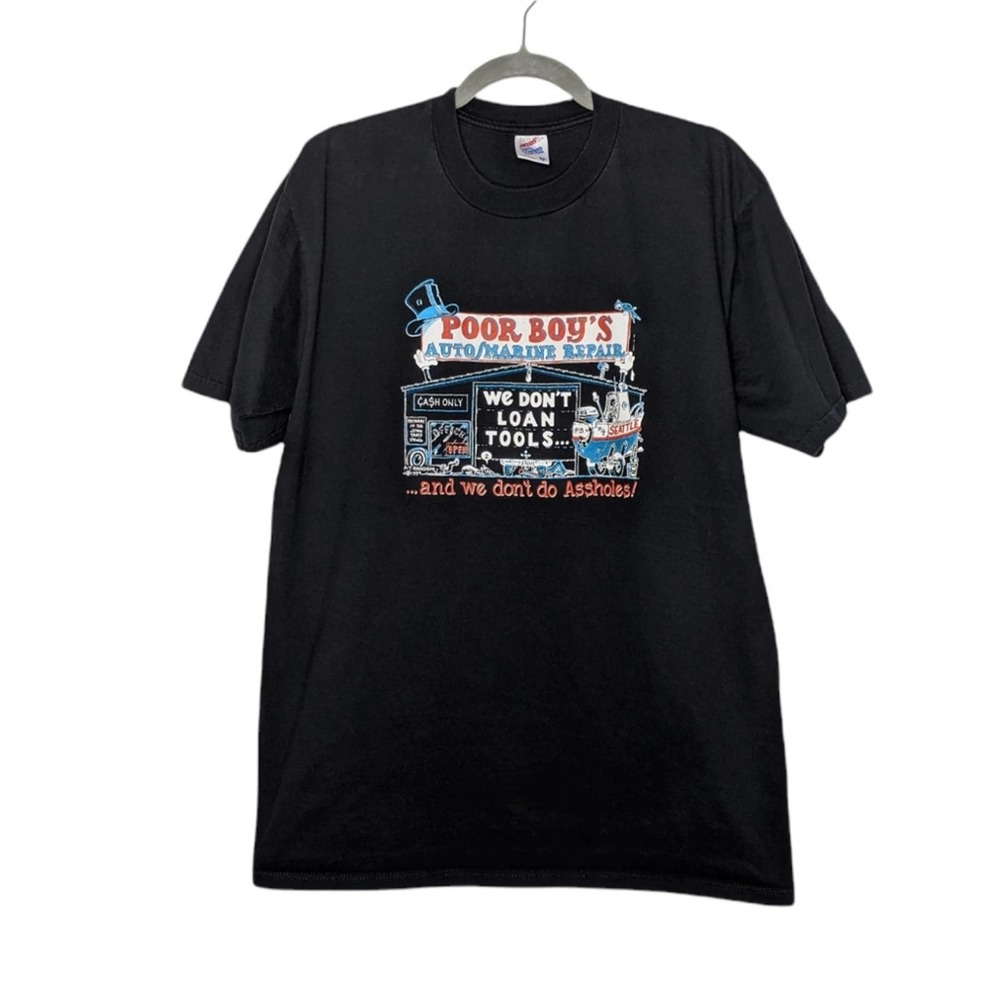 Vintage Poor Boys Marine Repair Seattle Washington Art Vtg Tourist Shirt XL